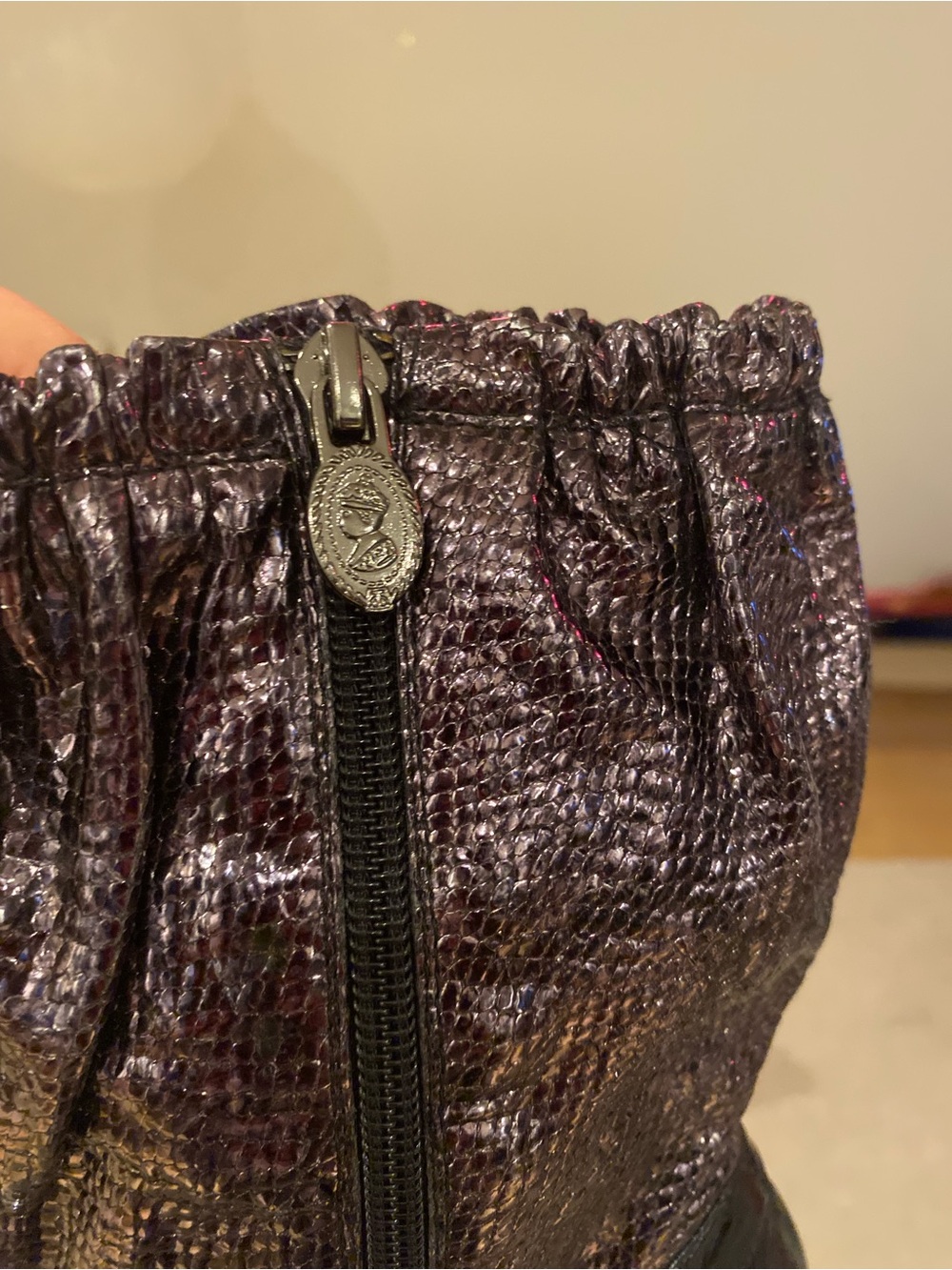 Leather Women's Metallic Purple and Black Stiletto Ankle Boots - Picture 2 of 4